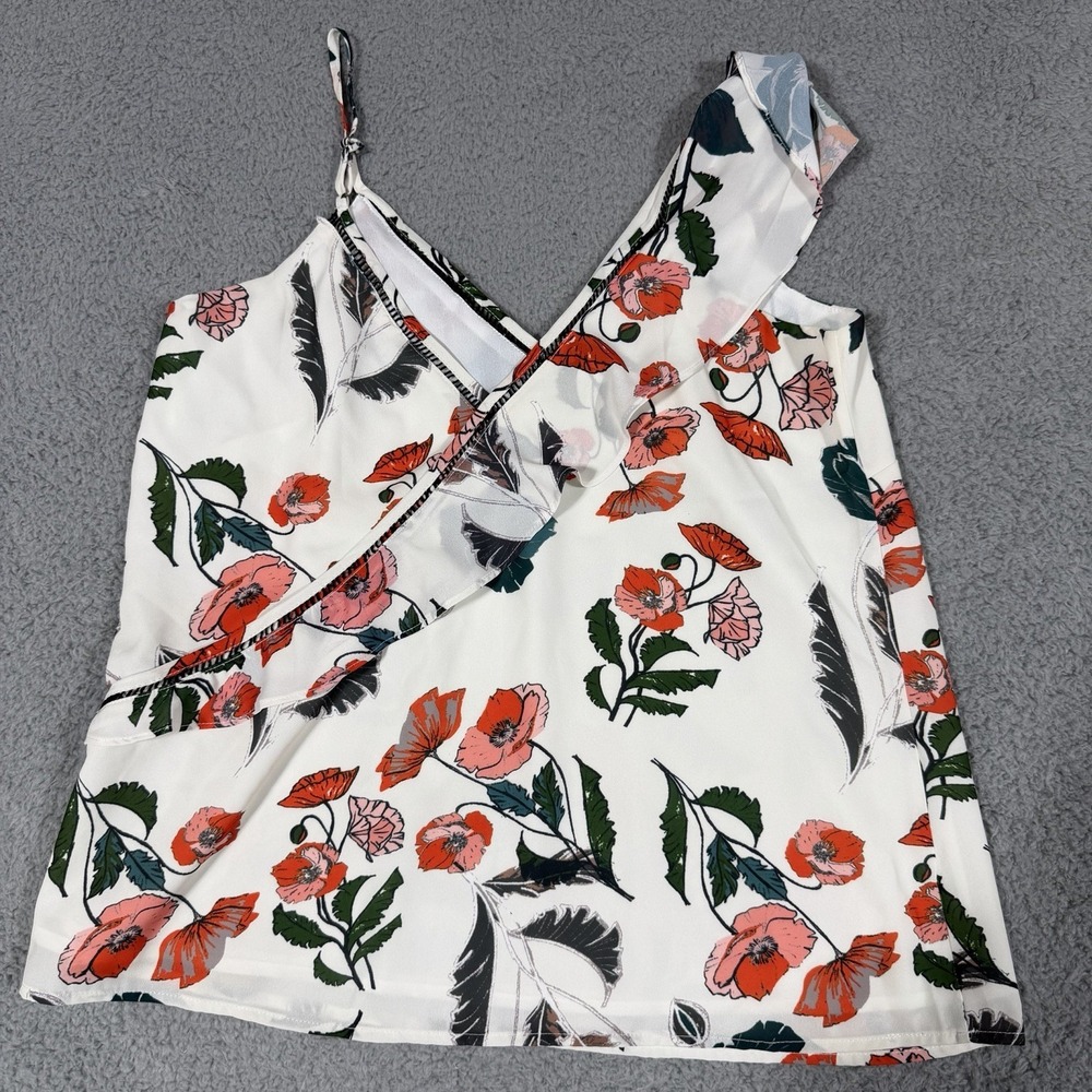 Adelyn Rae Top Womens Small Pink Green Floral Asymmetrical Cold Shoulder Cottage